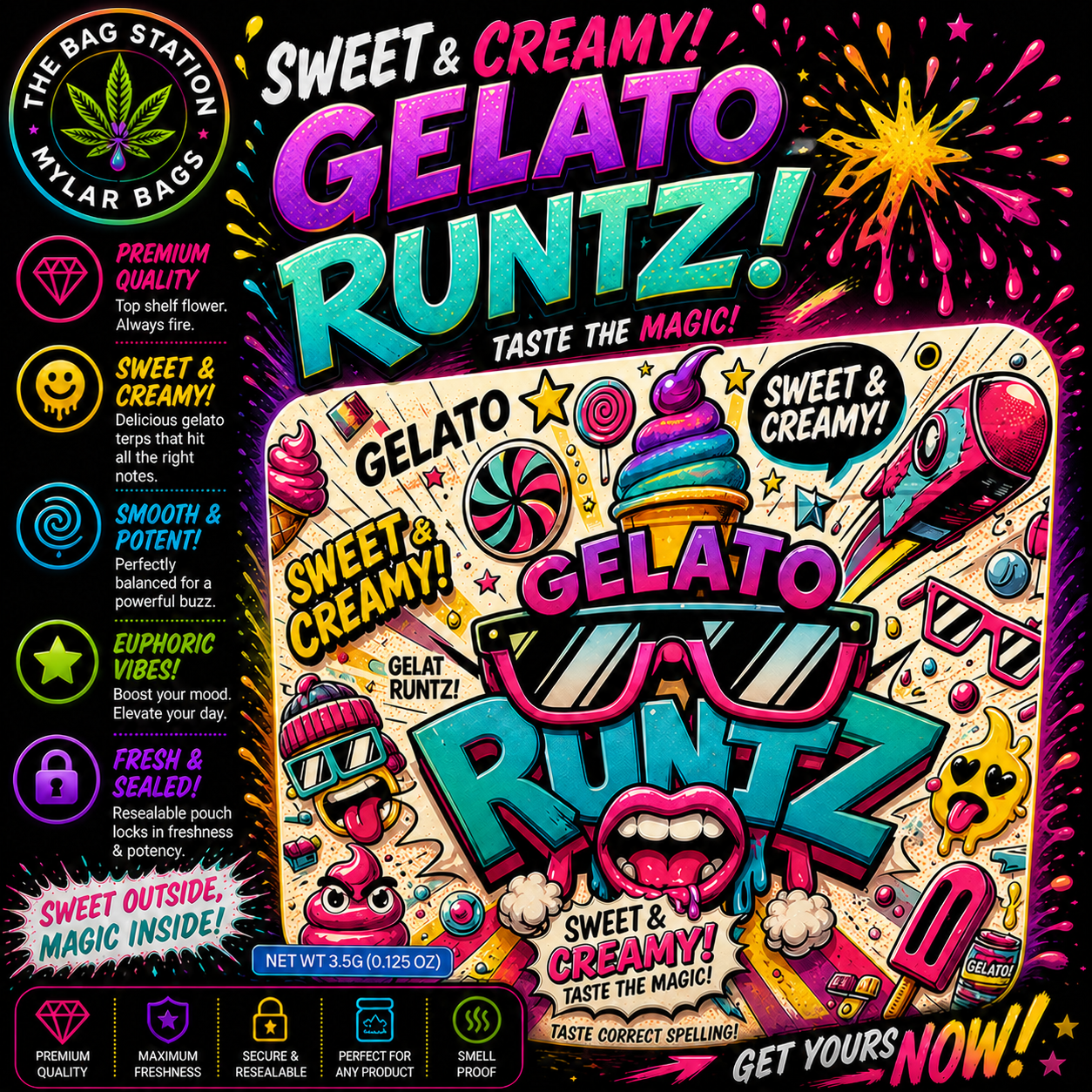 Gelato Runtz Mylar Bags – Premium Smell Proof Packaging