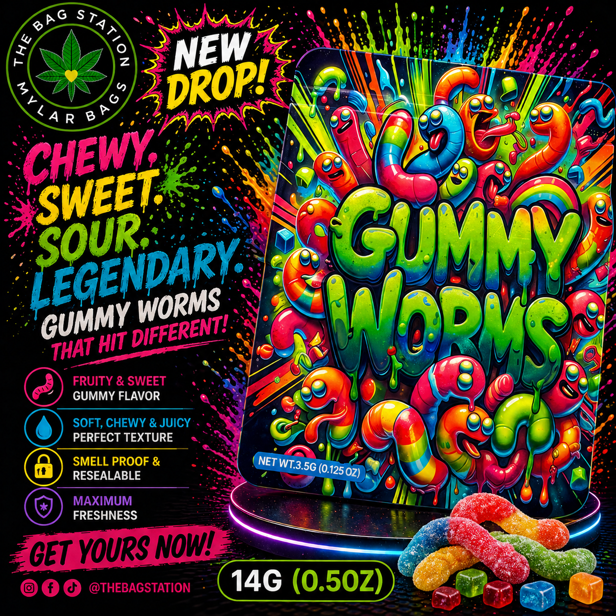 Gummy Worms Mylar Bags β Fun Look, Fresh Protection