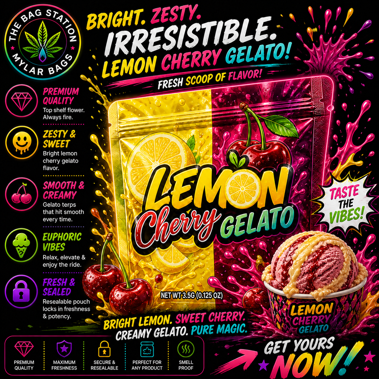 Lemon Cherry Gelato Mylar Bags – Premium Smell Proof Packaging