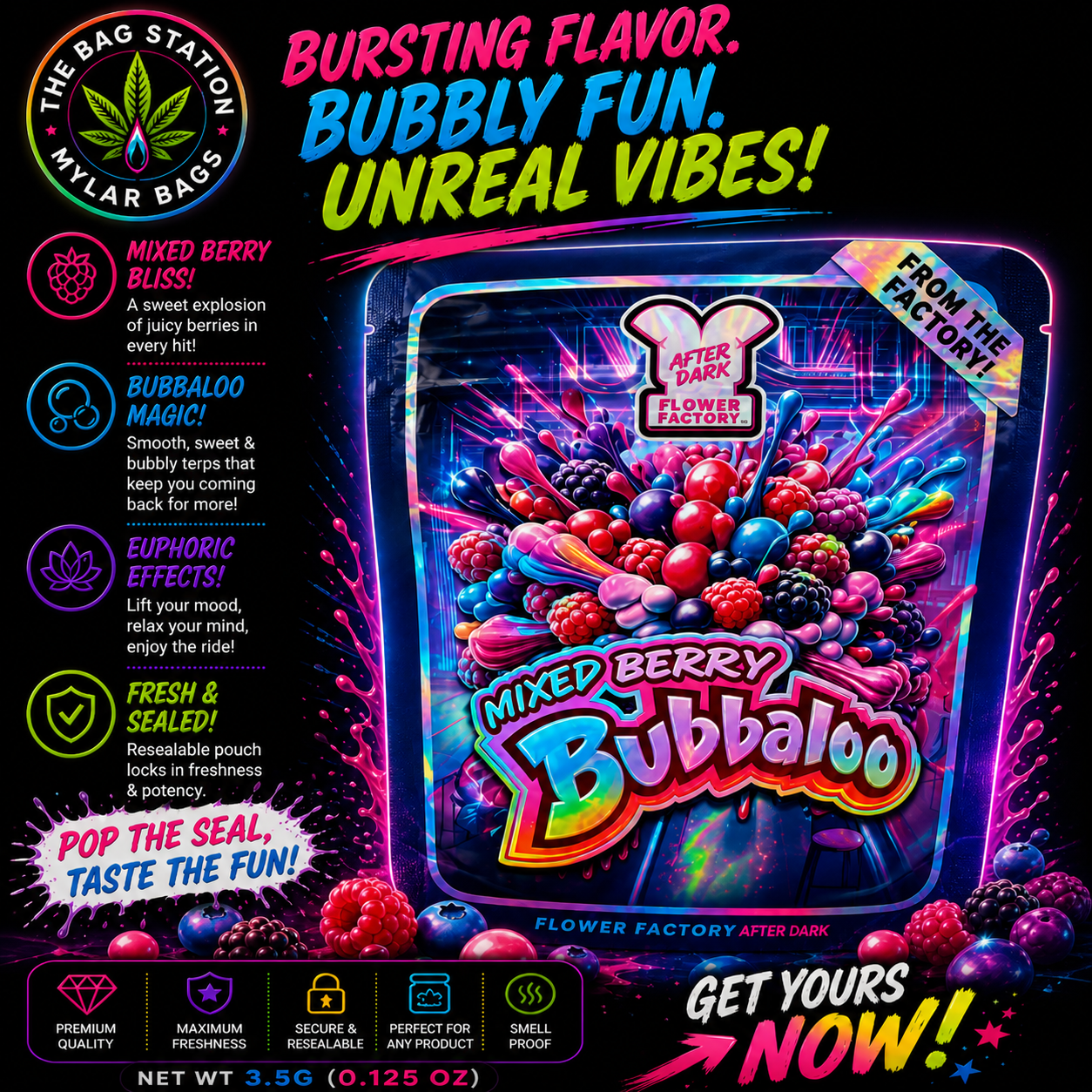Mixed Berry Bubbaloo Mylar Bags – Premium Smell Proof Packaging