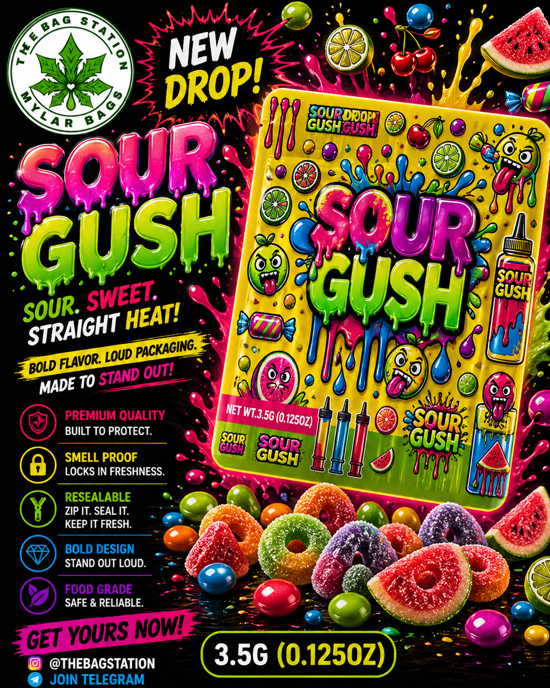 Sour Gush Mylar Bags – Tangy Look, Fresh Protection