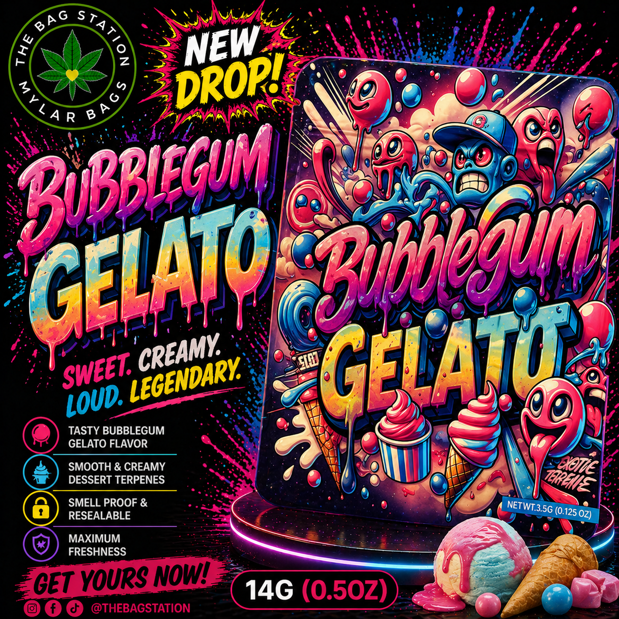 Bubblegum Gelato Mylar Bags – Sweet Blend, Fresh Protection