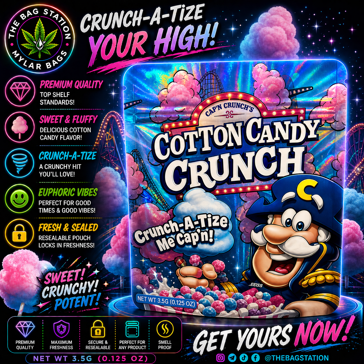Cotton Candy Crunch Mylar Bags – Premium Smell Proof Packaging