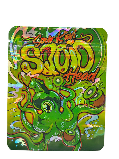 SOUR Kiwi SQUID Head 3.5G Mylar bags.