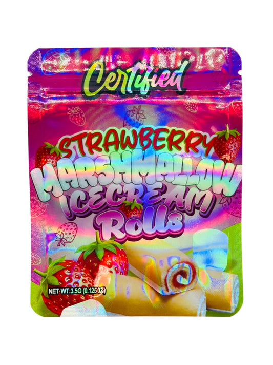 STRAWBERRY MARSHMELLOW ICE CREAM ROLLS 3.5G Mylar Bag