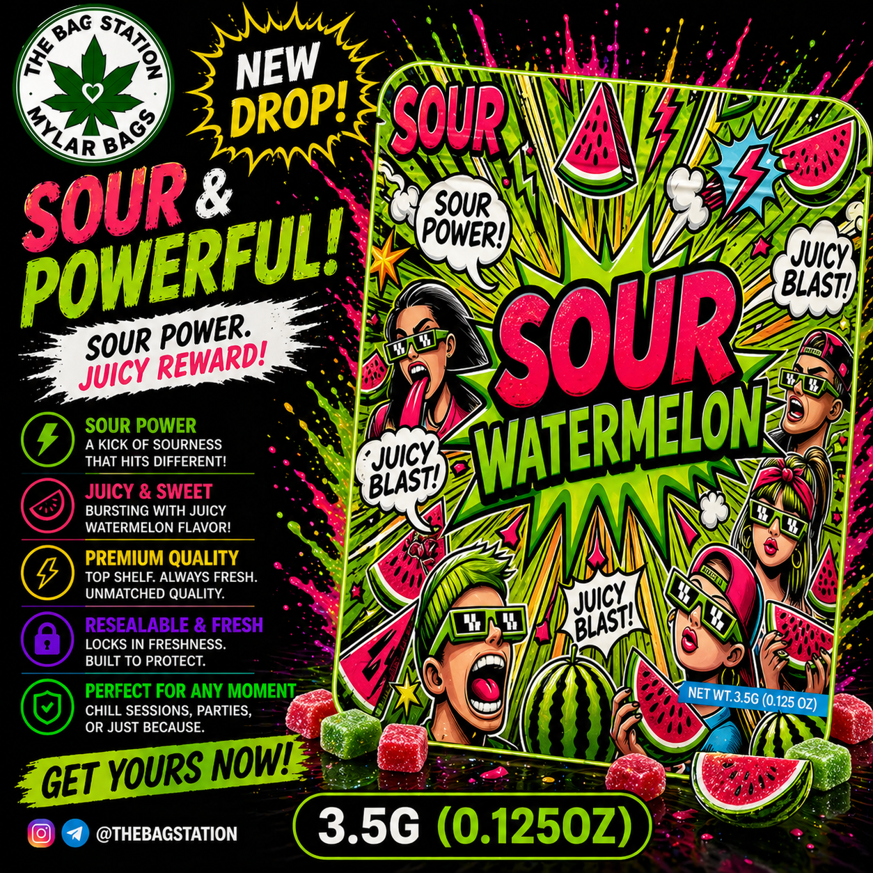 Sour Watermelon Mylar Bags – Tangy Look, Fresh Protection