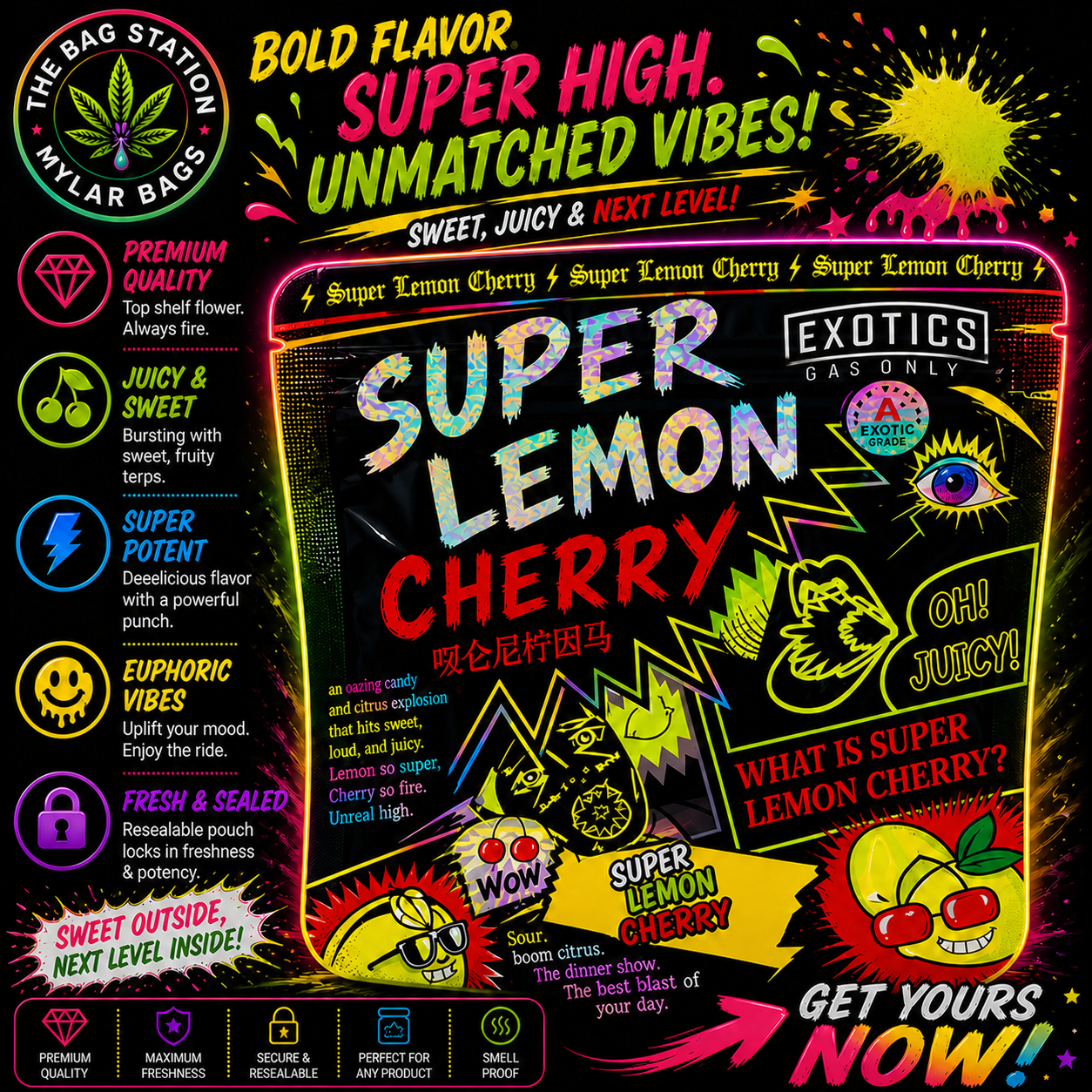 Super Lemon Cherry Mylar Bags – Premium Smell Proof Packaging