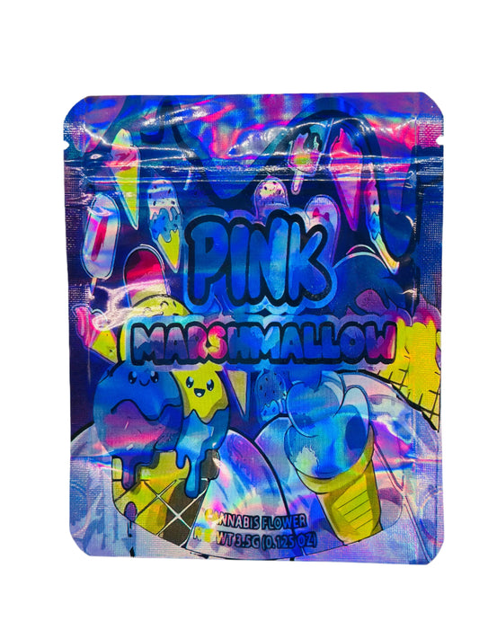 pink marshmallow 3.5g mylar bags